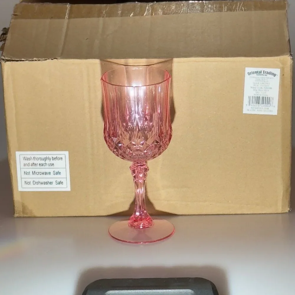 Patterned Pink Plastic Wine Glasses By Oriental Trading Set of 9